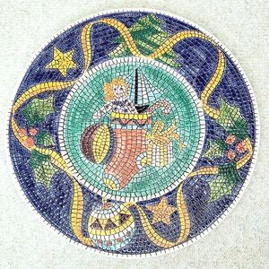 Vintage VIETRI Ceramic Christmas Mosaic Wall Plate Plaque Italy